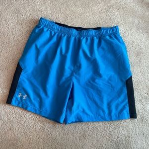 Blue/black Men’s Under Armour size XL athletic shorts with lining and heatgear.